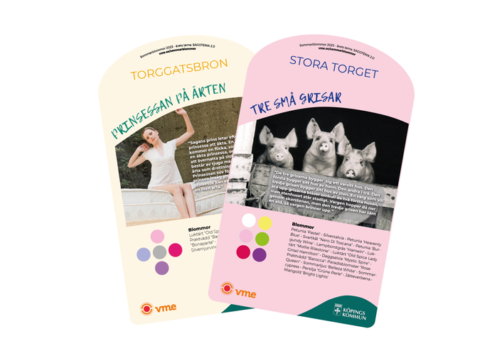 Bild på två av skyltarna från rabatterna