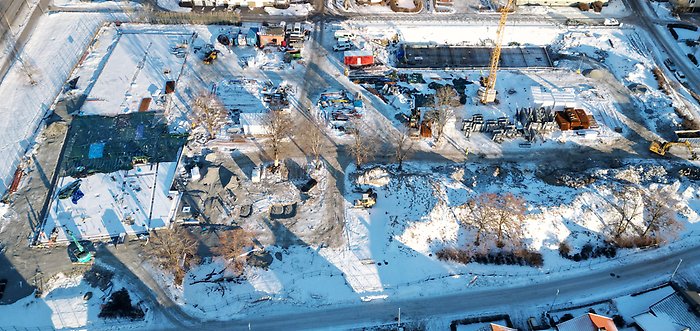 Flygfoto över byggarbetsplatsen